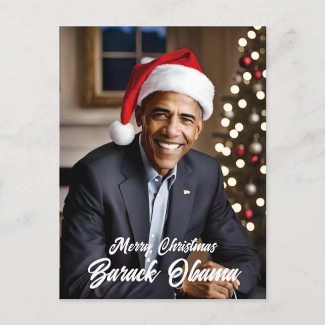  Barack Obama in Santa Hat Christmas Holiday Postcard (Front)