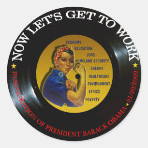 BARACK OBAMA INAUGURATION VINYL CLASSIC ROUND STICKER