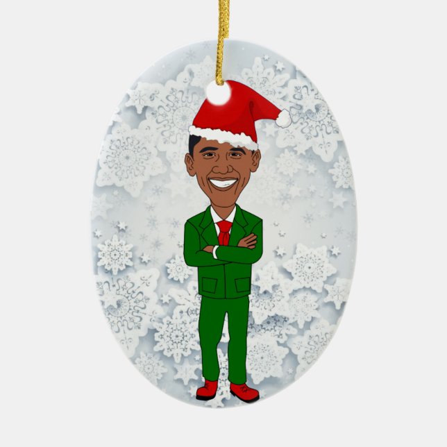 barack obama santas ceramic tree decoration (Front)