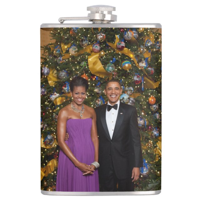 Barack Obama US President White House Christmas Hip Flask (Front)