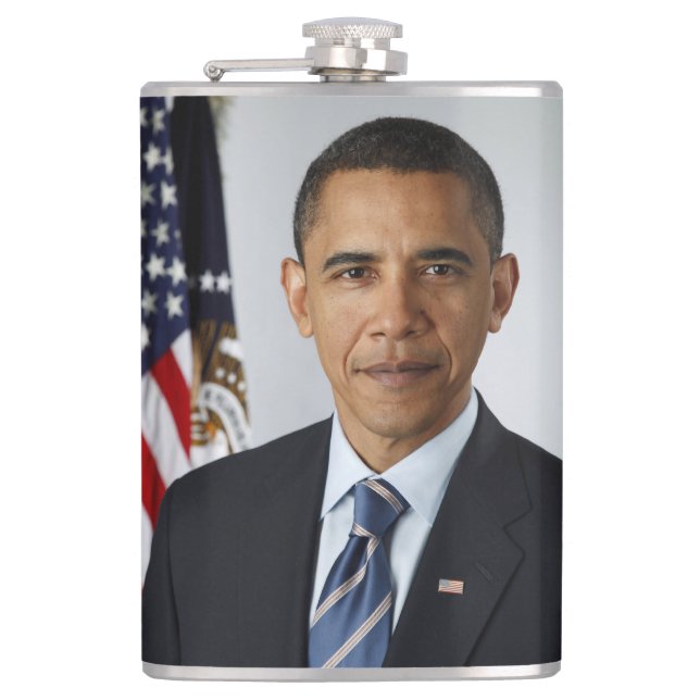 Barack Obama US President White House Portrait  Hip Flask (Front)