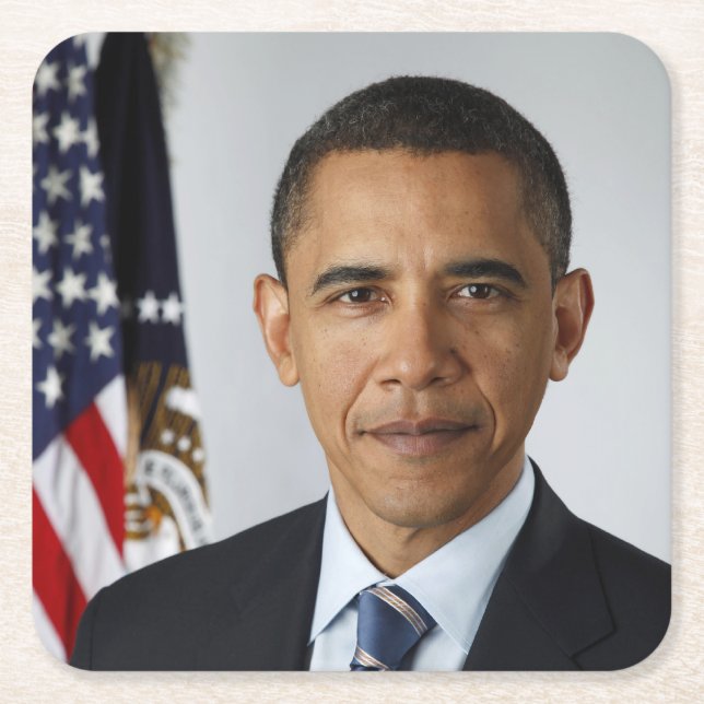 Barack Obama US President White House Portrait  Square Paper Coaster (Front)