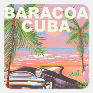 Baracoa Cuba auto travel poster Square Sticker