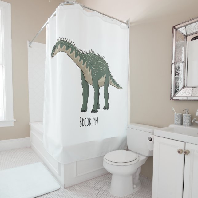 Barapasaurus cartoon illustration shower curtain (In Situ)
