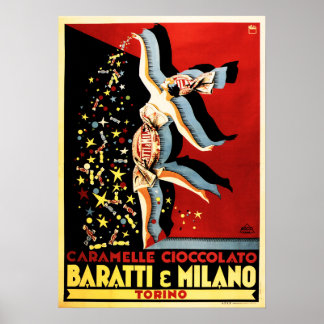 BARATTI & MILANO Caramelle Cioccolato Candies Old Poster
