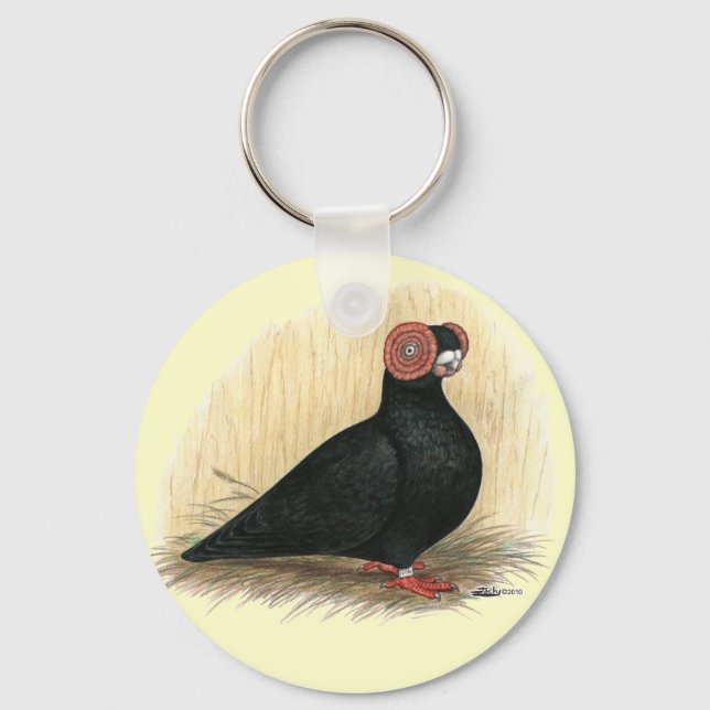 Barb Pigeon Standard Black Key Ring (Front)