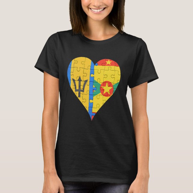 Barbadian Grenadan Flag Heart T-Shirt (Front)