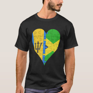 Barbadian Jamaican Flag Heart T-Shirt
