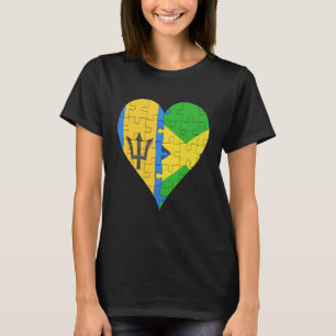 Barbadian Jamaican Flag Heart T-Shirt