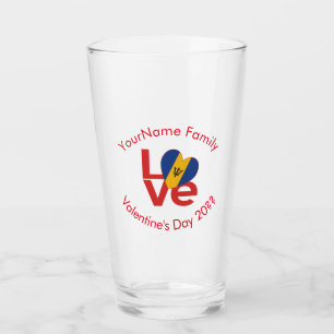 Barbadian LOVE Heart Flag Valentine Personalised  Glass