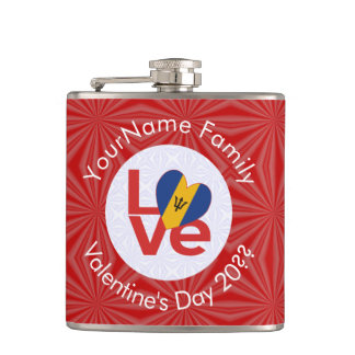 Barbadian LOVE Heart Flag Valentine Personalised  Hip Flask