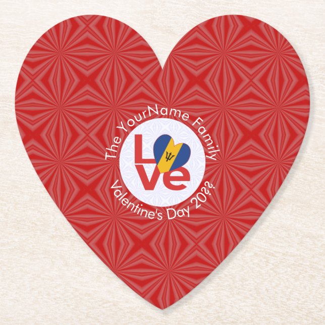 Barbadian LOVE Heart Flag Valentine Personalised  Paper Coaster (Front)