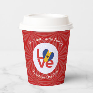 Barbadian LOVE Heart Flag Valentine Personalised  Paper Cups