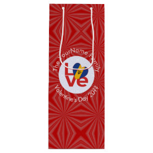 Barbadian Red LOVE Flag Personalised  Wine Gift Bag