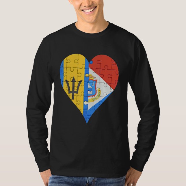 Barbadian Sint Maartener Flag Heart T-Shirt (Front)