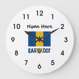 Barbados and Barbadian Flag with Your Name Large Clock