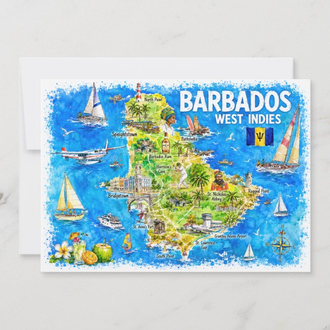 Barbados Antilles Illustrated Caribbean Postcard (Front)