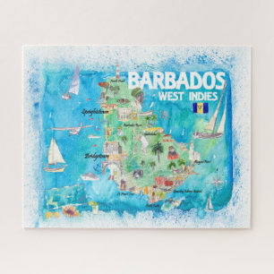 Barbados Antilles Illustrated Caribbean Travel Map Jigsaw Puzzle