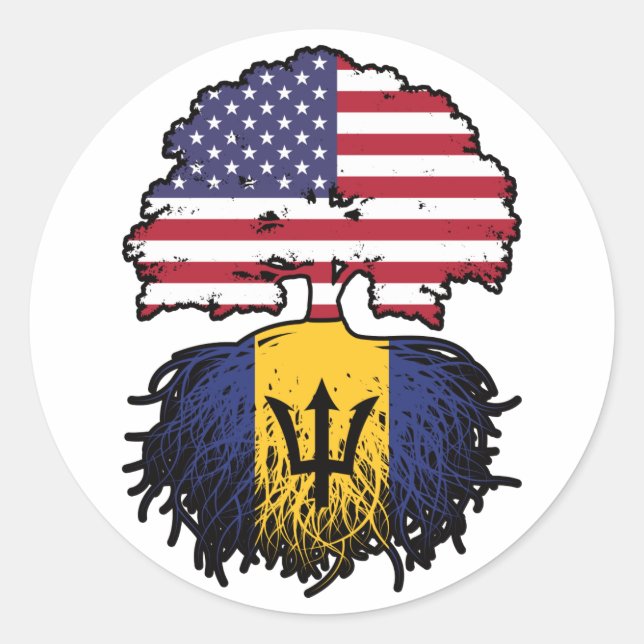 Barbados Barbadian American USA Tree Roots Flag Classic Round Sticker (Front)