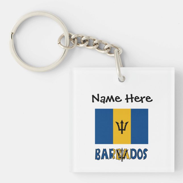 Barbados Barbadian Baja Flag Personalised Name  Key Ring (Front)