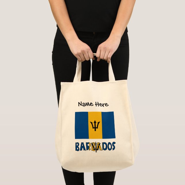 Barbados Barbadian Flag Black Personalisation  Tote Bag (Front (Product))