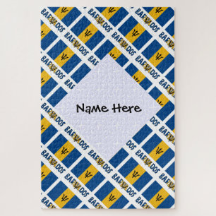Barbados Barbadian Flag Tiled Black Personalised Jigsaw Puzzle