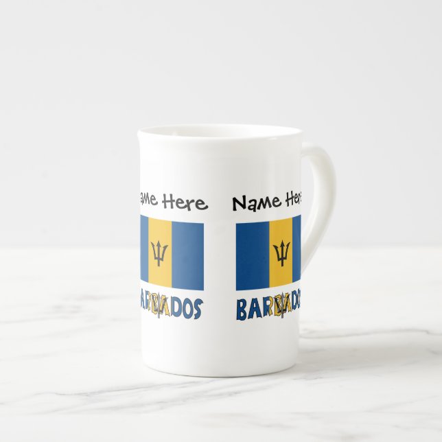 Barbados Barbarian Flag Personalised  Bone China Mug (Front Right)