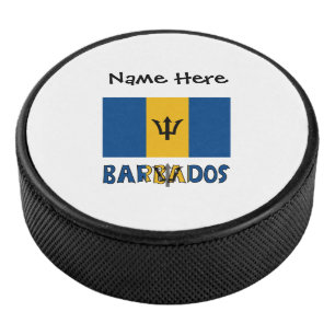 Barbados Barbarian Flag Personalised Name  Hockey Puck