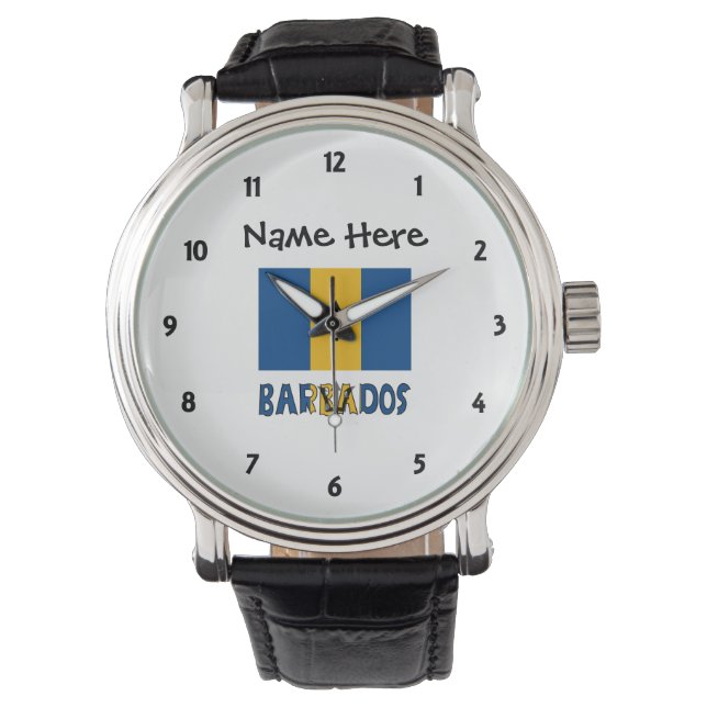 Barbados Barbarian Flag Personalised Name Watch (Front)