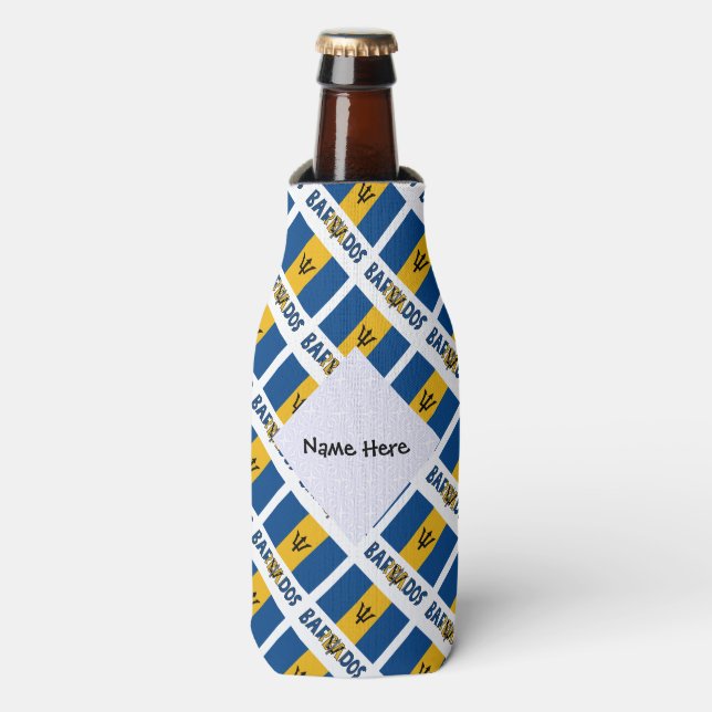 Barbados Barbarian Flag Tiled Personalised Name Bottle Cooler (Bottle Front)
