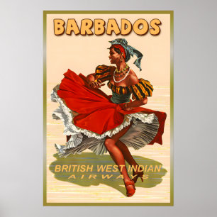 Barbados British West Indian Airways New Retro Poster