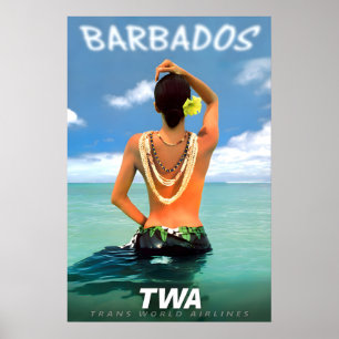 Barbados Caribbean West Indies TWA Airline Travel Poster