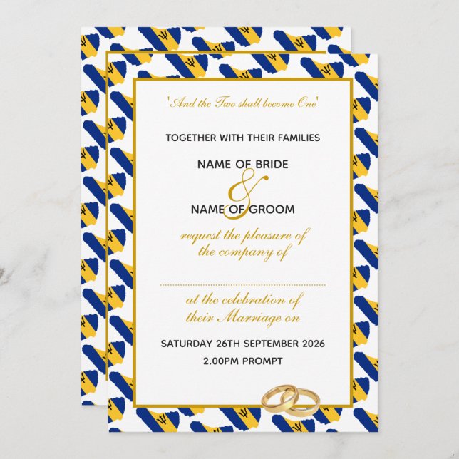 BARBADOS Christian Gold Script Celebration Wedding Invitation (Front/Back)