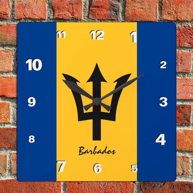 Barbados Clock, patriotic home, Barbados Flag Square Wall Clock (Creator Uploaded)