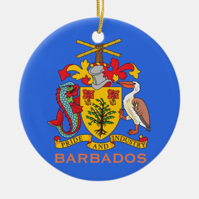 Barbados Coat of Arms and Flag Christmas Ornament (Front)