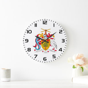 Barbados Coat of Arms National Emblem  Large Clock