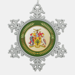 Barbados Coat of Arms Snowflake Pewter Christmas Ornament