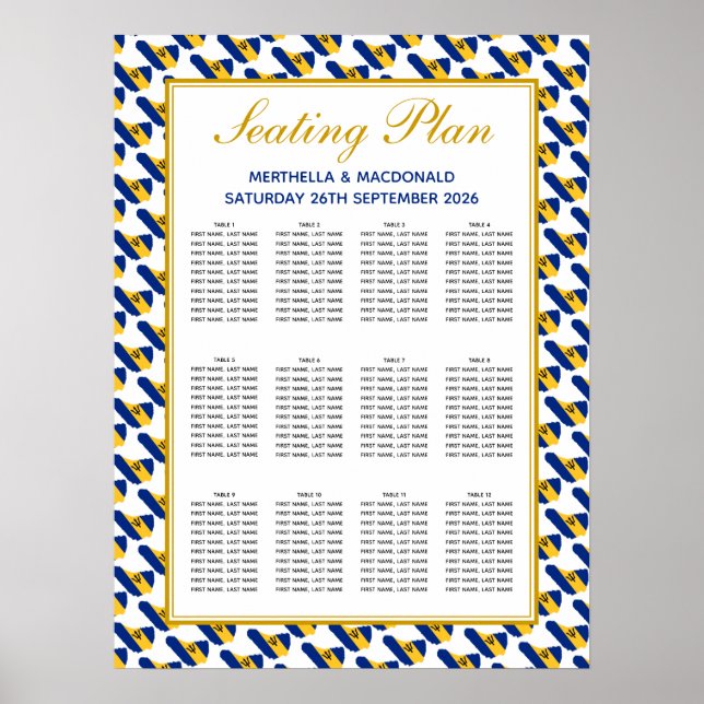 BARBADOS Custom Wedding Reception 120 Seating Plan Poster (Front)