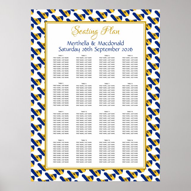 BARBADOS Custom Wedding Reception 160 Seating Plan Poster (Front)