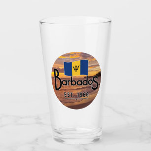 "Barbados Est. 1966" Sunset With Barbados Flag Glass