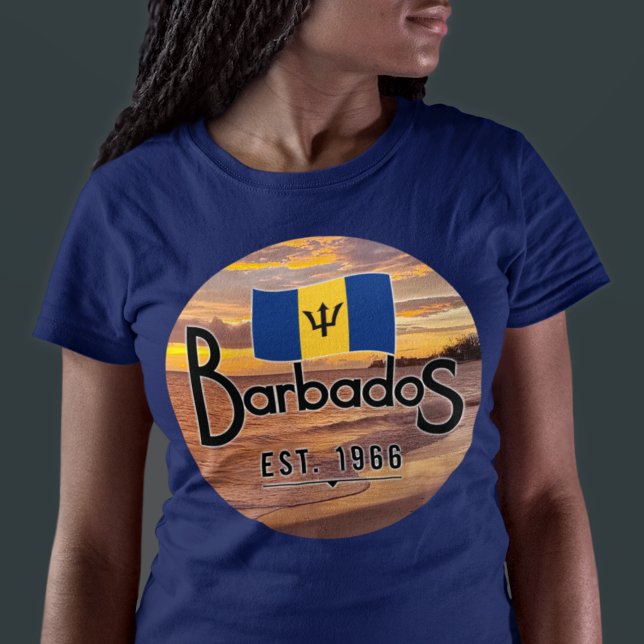 "Barbados Est. 1966" Sunset With Barbados Flag T-Shirt (Creator Uploaded)