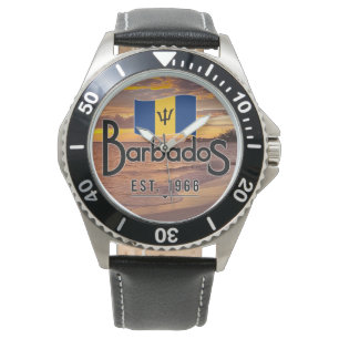 "Barbados Est. 1966" Sunset With Barbados Flag Watch