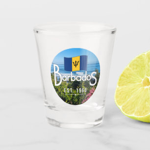 "Barbados Est. 1966" With Barbados Flag Art Shot Glass
