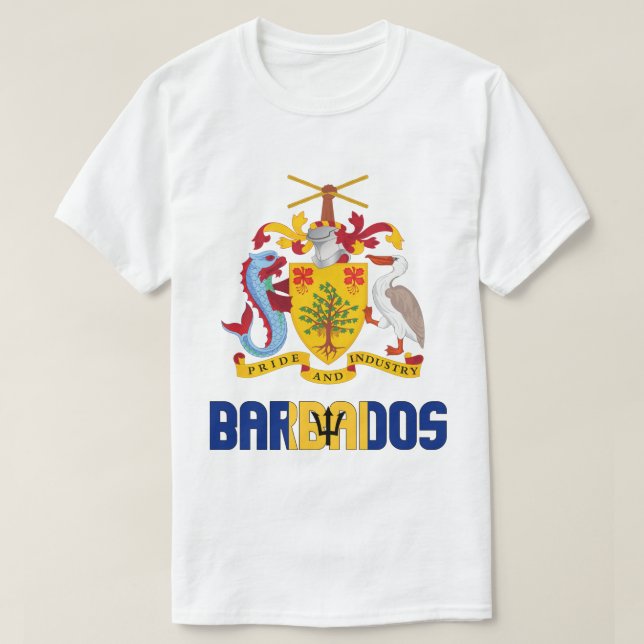 Barbados Flag and Coat Of Arms Patriotic T-Shirt (Design Front)