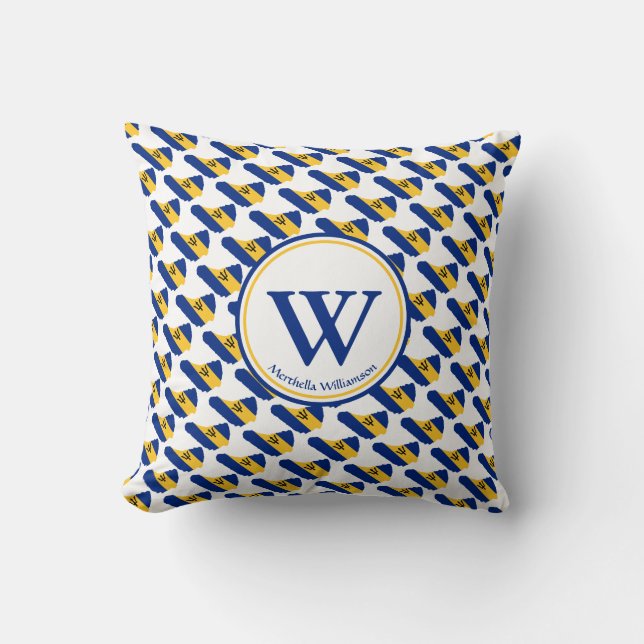 BARBADOS Flag Custom Monogram Bajan Cushion (Front)