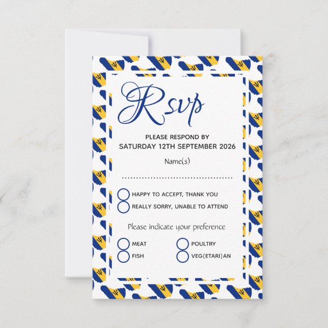 BARBADOS Flag Custom Patriotic Wedding RSVP Card (Front)