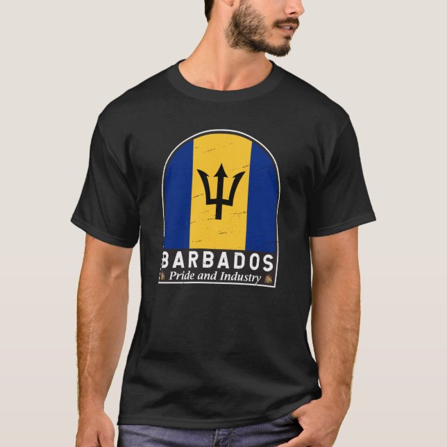 Barbados Flag Emblem Distressed Vintage T-Shirt (Front)