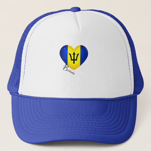 Barbados  Flag Heart Trucker Hat (Front)
