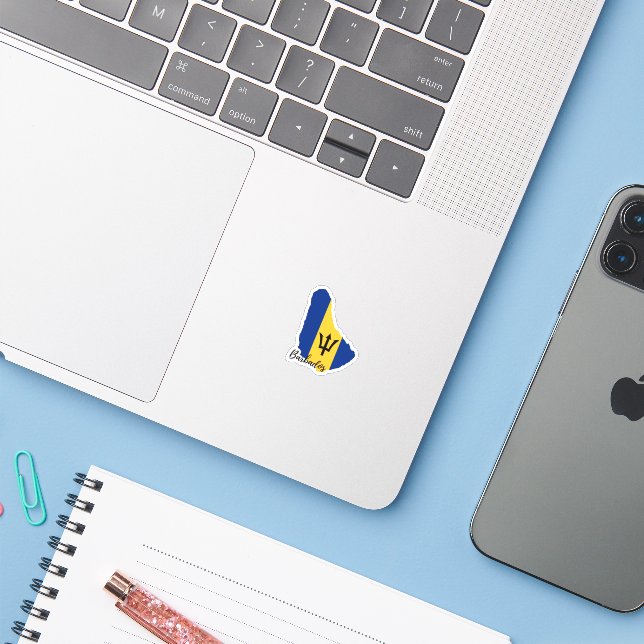Barbados  Flag Map (Laptop w/ iPhone)