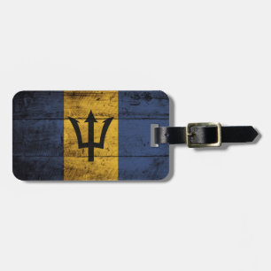 Barbados Flag on Old Wood Grain Luggage Tag